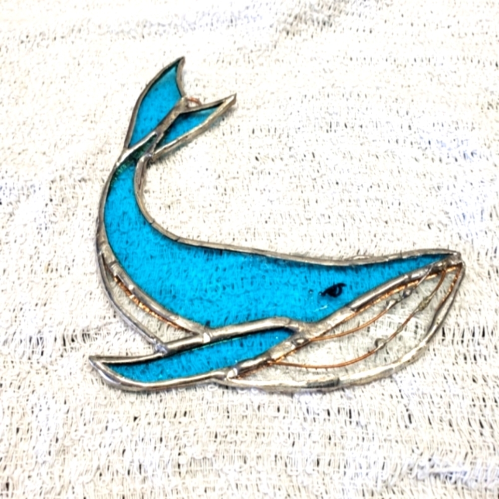 Art deco 5x9 stained glass whale